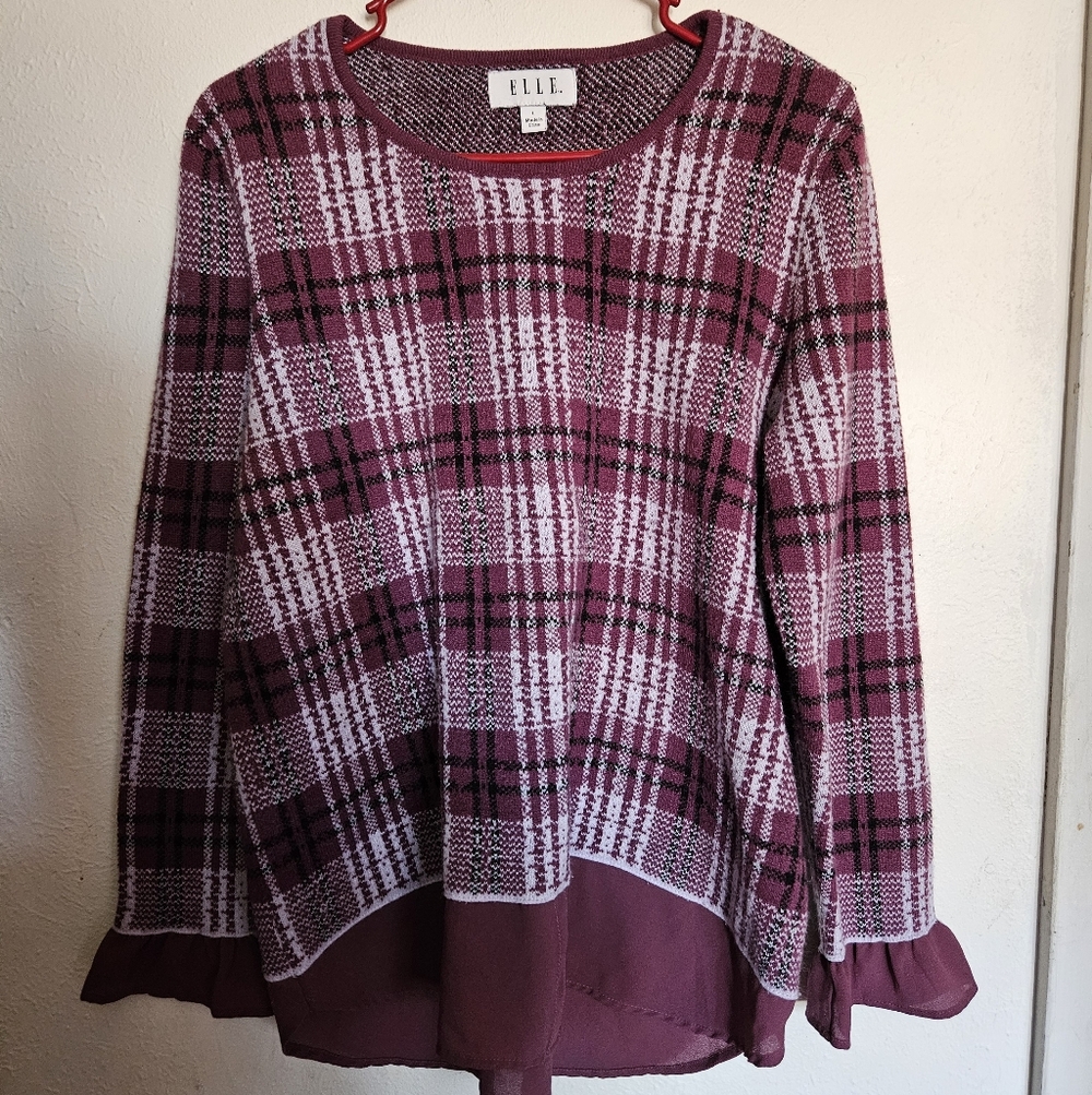 Elle Purple Plaid Sweater